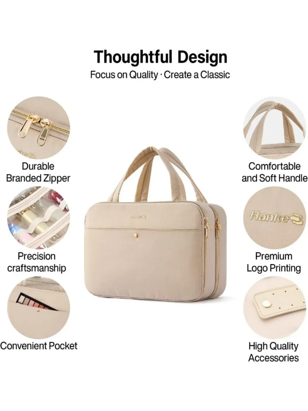 Travel Toiletry Bag with Jewelry Organizer - Hanging Design, Apricot Color